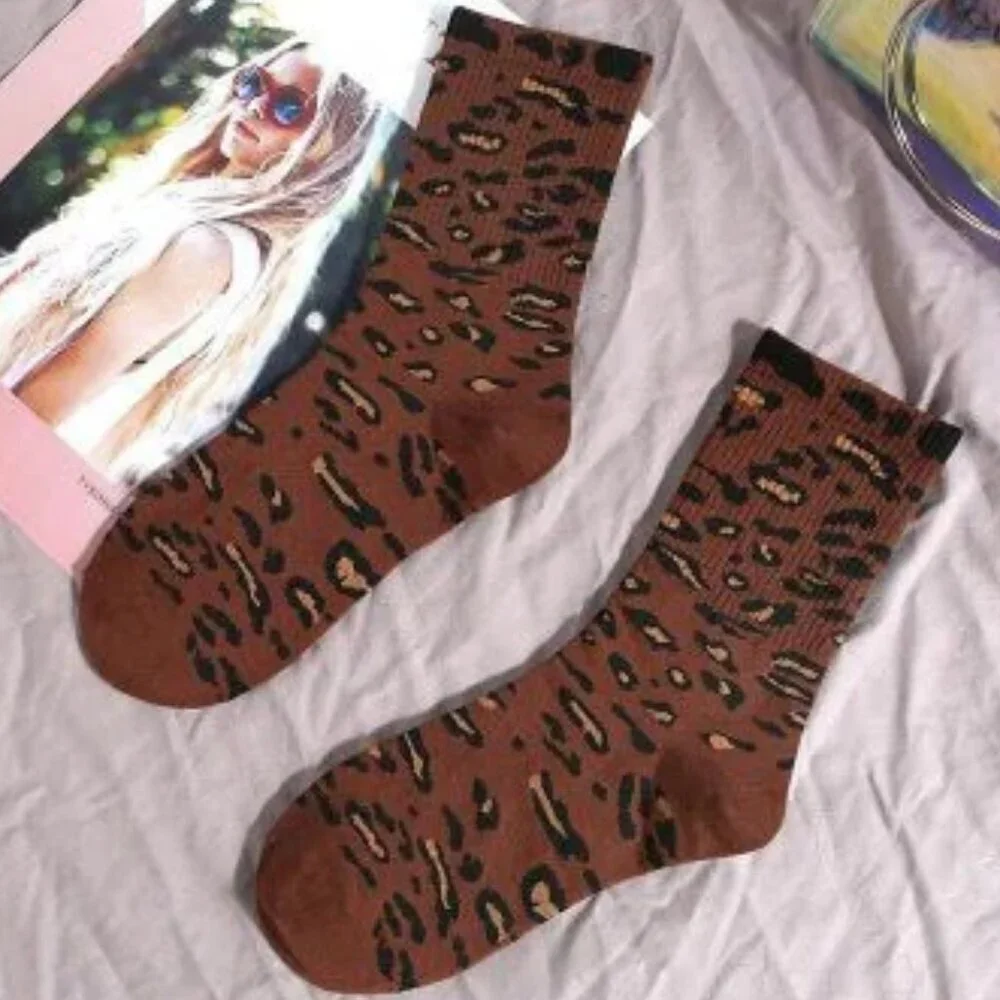 NWT Maggie Brown Leopard Print Crew Socks